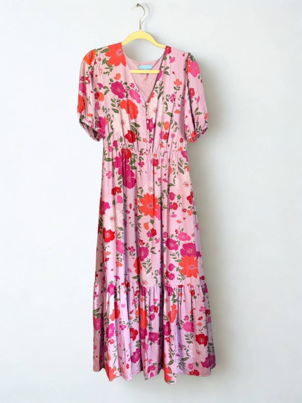 Draper James Pink Floral V‑Neck Maxi Dress